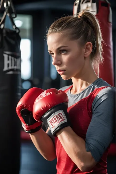 portrait of (DEN_liv_hewson:0.7) in a gym boxing a punching bag wearing gym wear and boxing gloves, sweaty skin, sweat, glistening sweaty skin, sweat beads, sweat dripping,
boxing, energetic, motion, bokeh,
photorealistic, high detail, detailed, realistic, masterpiece, detailed face, detailed eyes, beautiful, <lora:add_detail:0.9>