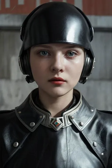 award winning movie still of a melodrama, full shot of a young platinum blond russian girl, wearing (russian soviet scifi retro futurist fashion, used worn out black leather:1.5), (sinister severe strict morbid expression:1.2), cornea reflections, rseemma, dry skin, skin pores, skin bump, skin fuzz, vellus hair, goose bump, subsurface scattering, transluscency, intricately detailed, dramatic lighting, analog film grain finishing, DSLRQuality-Realism