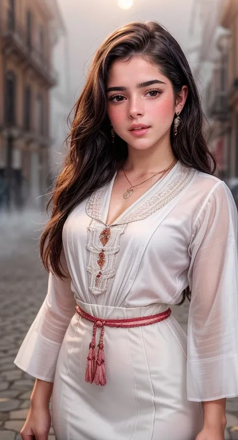 photo of (S386_MadalenaAragao:0.99), detailed facial features, detailed eyes, detailed lips, (detailed teeth:0.8), detailed nose, (blush:1.4), textured skin, slim figure, small waist, (anatomically correct proportions:1.3), (photorealistic:1.3), (8k, high quality, shot on Fujifilm X-T4, 1/200, f16, ISO 1250), <lora:epiCRealismHelper:0.99>, <lora:add_detail:1>, <lora:picxer_real:0.7>, earrings, jewelry, necklace, (wearing a detailed intricate traditional Portuguese blouse:1.3), 1900s style, evening sunset, (fog:1.2), (haze:1.2)