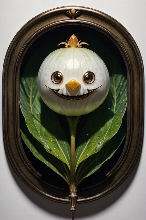 ((masterpiece:1.3, concept art, best quality)), very cute appealing anthropomorphic onion, looking at the viewer, big grin, happy, fruit, berry, droplets, macro, sunlight, fantasy art, dynamic composition, dramatic lighting, epic realistic, award winning illustration