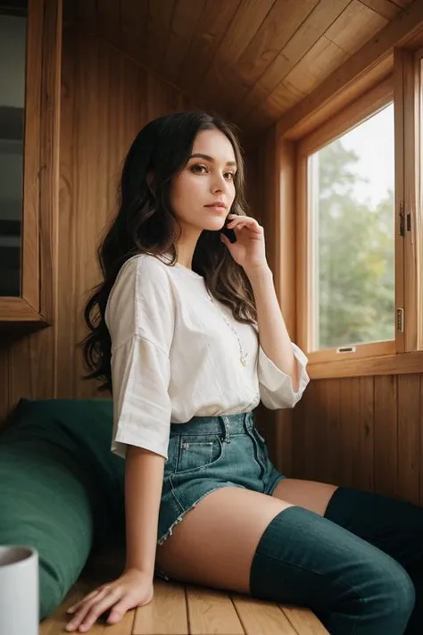 influencer-full-shot-by-stable-yogi 21. **A sustainable living influencer in a tiny home**, surrounded by green technology and eco-friendly materials. She wears casual, sustainable fashion, with her outfit made from organic fabrics. The compact, efficiently designed space highlights her commitment to minimizing her environmental footprint.