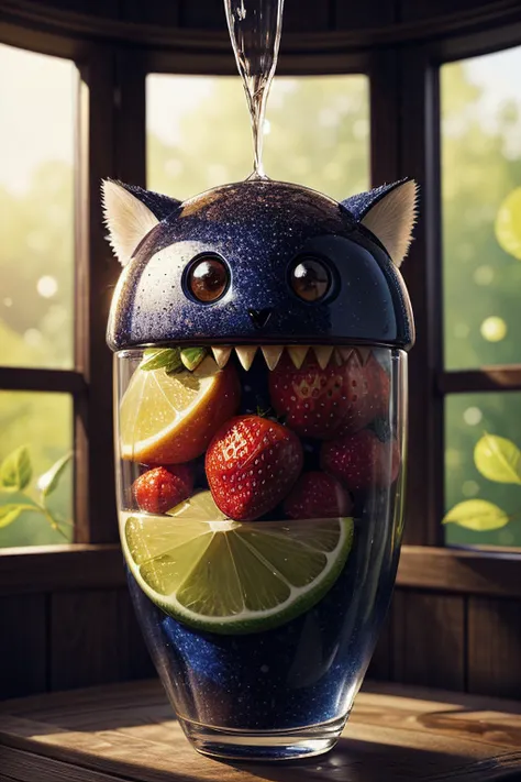 ((masterpiece:1.3, concept art, best quality)), very cute appealing anthropomorphic raddish, looking at the viewer, big grin, happy, fruit, berry, droplets, macro, sunlight, fantasy art, dynamic composition, dramatic lighting, epic realistic, award winning illustration
