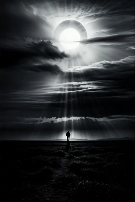 raw poster, (masterpiece, best quality:1.5), atmospheric and moody weather, sky partially obscured by dark swirling clouds, desolate heath at twilight, with storm clouds swirling overhead, ground is rough and muddy, scattered with jagged rocks, in the dim light, you see a shadowy figure standing in a dark tattered cloak, robes billowing in the wind, mysterious silhouette, dramatic lighting, ominous atmosphere, in the style of gothic art, visually captivating composition, incorporating the moonlight to create a hauntingly beautiful ambiance, contrasting shadows, extremely detailed
<lora:Detail-Slider-V3-By-Stable_yogi:0.8>