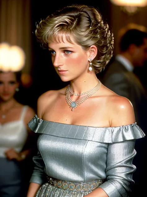 diana,, photo of beautiful , a woman as a star, hair updo, sexy sweater off-shoulders, (trousers), movieiere gala, dark moody ambience (masterpiece:1.2) (photorealistic:1.2) (bokeh) (best quality) (detailed skin:1.2) (intricate details) (nighttime) (8k) (HDR) (cinematic lighting) (sharp focus), (looking at the camera:1.1), (closeup portrait:1.1), (necklace)