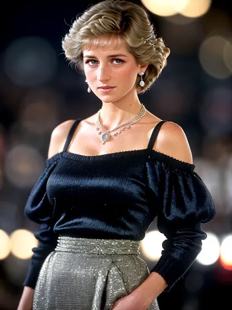diana,, photo of beautiful , a woman as a star, hair updo, sexy sweater off-shoulders, (trousers), movieiere gala, dark moody ambience (masterpiece:1.2) (photorealistic:1.2) (bokeh) (best quality) (detailed skin:1.2) (intricate details) (nighttime) (8k) (HDR) (cinematic lighting) (sharp focus), (looking at the camera:1.1), (closeup portrait:1.1), (necklace)