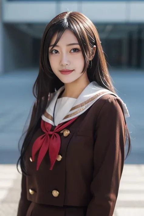 ltra-detailed,highly detailed,best quality,masterpiece,illustration,realistic,photorealistic,
1girl, solo, cosplay,
kitauji high school uniform,
looking at viewer, smile, standing, upper body,
<lora:kitauji high school uniform_v1_05:0.9>