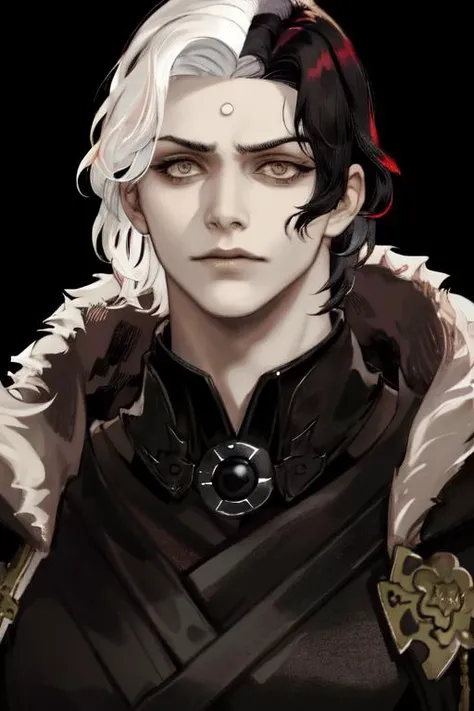 masterpiece, best quality, highres, 1boy, solo, emet selch, white streaked hair, black hair <lora:HadesEmetSelch:.7>, photorealistic, serious,  <lora:colorfulStyle_v1:.2> <lora:crazyExpressions_crazyExpressions:.3>  <lora:shadedFaceEyesIn_shadedFace:1> <lora:middleFingerLORA_midfingv1:.5> <lora:emetSelchFinalFantasyXIV_whiteStreakedHair:.5>