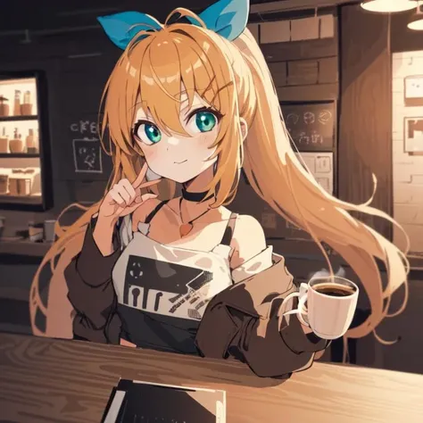 (flat_color, pastel_style,anime,black_outlines:1.2),1girl, detailed eyes, coffee shop, portrait, volumetric lighting, colorful, cute, makiPerson  <lora:TsurumakiMaki:1>