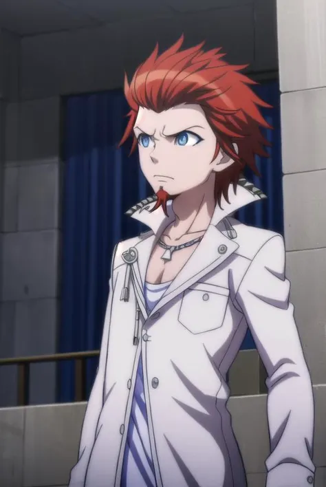 leonkuwata, <lora:leon kuwata s1-lora-nochekaiser:1>,
leon kuwata, short hair, blue eyes, male focus, red hair, facial hair, spiked hair, goatee,
BREAK shirt, jewelry, collarbone, jacket, white shirt, earrings, open clothes, necklace, open jacket, piercing, white jacket, pocket, breast pocket,
BREAK outdoors, classroom,
BREAK looking at viewer, (cowboy shot:1.5),
BREAK <lyco:GoodHands-beta2:1>, (masterpiece:1.2), best quality, high resolution, unity 8k wallpaper, (illustration:0.8), (beautiful detailed eyes:1.6), extremely detailed face, perfect lighting, extremely detailed CG, (perfect hands, perfect anatomy),