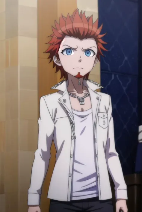 leonkuwata, <lora:leon kuwata s1-lora-nochekaiser:1>,
leon kuwata, short hair, blue eyes, male focus, red hair, facial hair, spiked hair, goatee,
BREAK shirt, jewelry, collarbone, jacket, white shirt, earrings, open clothes, necklace, open jacket, piercing, white jacket, pocket, breast pocket,
BREAK outdoors, classroom,
BREAK looking at viewer, (cowboy shot:1.5),
BREAK <lyco:GoodHands-beta2:1>, (masterpiece:1.2), best quality, high resolution, unity 8k wallpaper, (illustration:0.8), (beautiful detailed eyes:1.6), extremely detailed face, perfect lighting, extremely detailed CG, (perfect hands, perfect anatomy),
