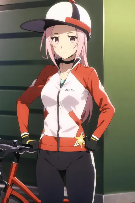 masterpiece, 1girl, cleo, shirt, sport pants, ride bicycle, cycle, cycle helmet