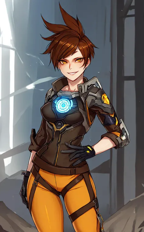 1girl, solo, medium breasts, simple background , white background, 4k, high quality, masterpiece, best_quality, detailed eyes, detailed clothing texture,
looking at the viewer, <lora:ratatatat74-000070:0.7>, ratatatat74, best quality, , smile, full body, corneo_tracer, short hairs, lena oxton, tracer, overwatch, evil face
