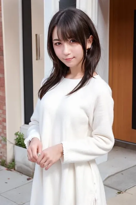 1girl, (wearing a cotton dress:1.4),(RAW photo, best quality), (realistic, photo-realistic:1.4), masterpiece, an extremely delicate and beautiful, extremely detailed, 2k wallpaper, Amazing, finely detail, extremely detailed CG unity 8k wallpaper, ultra-detailed, highres, soft light, beautiful detailed girl, extremely detailed eyes and face, beautiful detailed nose, beautiful detailed eyes,cinematic lighting,(in the city:2.0),perfect anatomy,slender body,smiling,(close up:1.2),(look at viewer),(front view:2.0)mcinematic angle,(wavy hair), <lora:nittahiyori_lora-02:0.8>