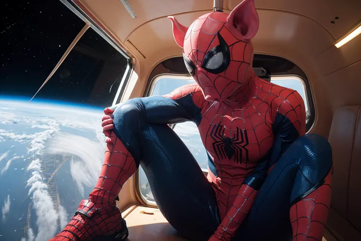 highres, 8k, absurdres, realistic, space, outer_space, mars, astronaut, space helmet, sitting next to spaceship, sitting, spacecraft,
(Spider_Pig:1.3), 1boy, solo, male focus, spider web print, superhero, bodysuit, silk, mask, looking at viewer, animal_ears,
<lora:Spider_Pig-000008:0.5>