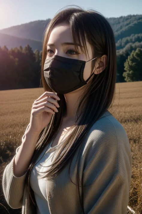 1girl, a Aaron Paul, wearing a Face Mask, brunch in her hands, school, field, (soothing tones:1.25) , (hdr:1.25) , (artstation:1.2) , dramatic, (intricate details:1.14) , (hyperrealistic 3d render:1.16) , (filmic:0.55) , (rutkowski:1.1) , (faded:1.3)