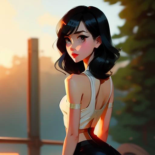 realistic full body female , (black hair), green eyes, short hair, smirking, by (((Atey Ghailan and Emmanuel Shiu))), standing in a average shrine, at sunrise
(<SamDoesArt1>:0.84)