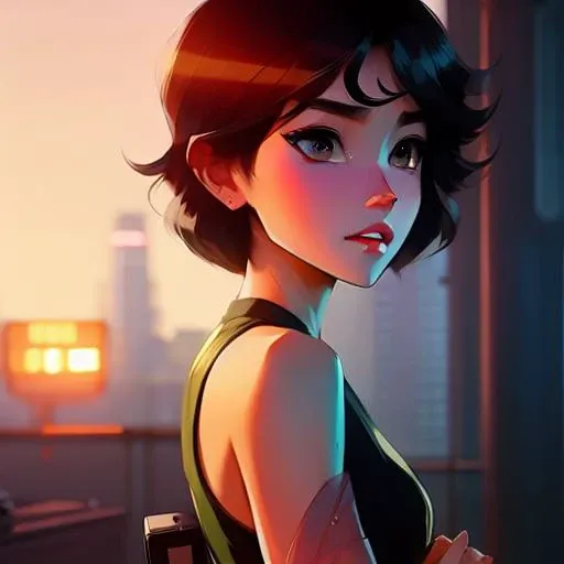 realistic full body female , (black hair), green eyes, short hair, smirking, by (((Atey Ghailan and Emmanuel Shiu))), standing in a average shrine, at sunrise
(<SamDoesArt1>:0.84)