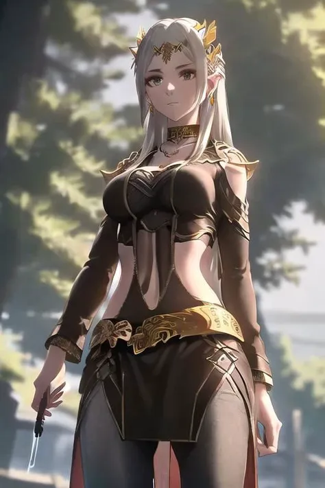 masterpiece, (best quality), 1woman,1girl ,beautiful woman, beautiful face, cowboy shot, vibrant colors ,natural lighting ,RTX, perfect proportions, beautiful, detailed face, showcase, (perfect eyes:1.1) ,(photorealistic:1.1), 8k uhd, looking a viewer, outdoors, simple background, close up, heavenly demon, 1girl, solo, white long hair, expressionless, black eyes, cowboy shot, (long hair, parted bangs, brown eyes, white hair, asymmetric hair, hime cut, belly belt, wear rings and earrings, necklace, abdominal belt, bracelet, foot ankle bracelet, rosy cheeks, rosy nose), , (black see-through leggings), (blue see-through dress), dark blue see-through dress, evil smile, beautiful medium breasts, sunlit, weak lights and shadows, tree canopy, (under heavy rain), wettings