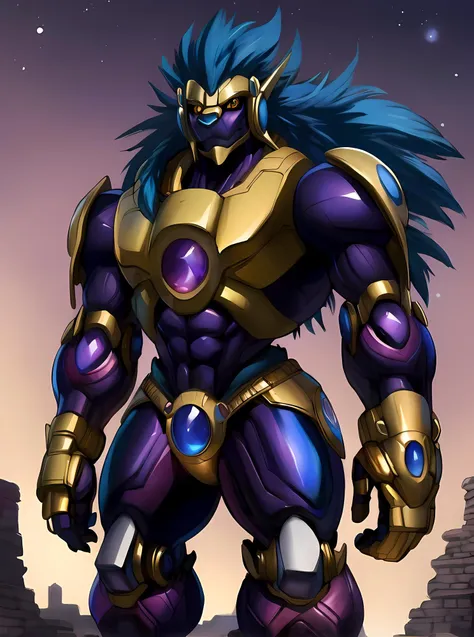 masterpiece, ultra detailed, solo focus, male, apollomon whispered, black lion, digimon, gold armor, yellow eyes, glowing yellow eyes, full body, official art, muscular, absurdly high detail, detailed eyes, robot, mecha, long blue mane, long blue hair, (perfect proportions:1.1), (Delicate face:1), (Delicate eyes:1), (handsome!), make a picture of apollomon whispered, (art by Midjourney, Chunie, narse, jiandou, yupa, rakisha, kiyosan, darkgem, null-ghost, jiandou, XUAN_SIRIUS, Spelunker_Sal, meesh, FrAnubis, drks, jrjresq, bastroceive, ReptileCynrik, Saltypoundcake, tojo the thief, narse, honovy, Izrez, twinkle-sez, Adios, OrcFun), <lora:ApollomonWhispered:0.85> <lora:Celestial_Explorers_SD1.5:0.8> Celestial_Explorers_SD1.5
