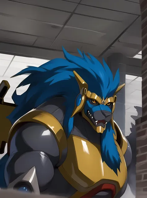 masterpiece, ultra detailed, multicolored eyes, celestial being, solo focus, male, apollomon whispered, black lion, digimon, gold armor, evil villain, yellow eyes, full body, official art, video games, muscular, detailed eyes, robot, mecha, long blue mane, long blue hair, dashing alluring gaze, smug smile, (perfect proportions:1.1), close up, (Delicate face:1), (Delicate eyes:1), make a picture of apollomon whispered shopping at a mall, (art by Chunie, jiandou, yupa, kiyosan, darkgem, null-ghost, jiandou, XUAN_SIRIUS, Spelunker_Sal, meesh, FrAnubis, drks, jrjresq, bastroceive, ReptileCynrik, Saltypoundcake, tojo the thief, narse, honovy, Izrez, twinkle-sez, Adios, OrcFun, Akira Toriyama, Kentaro Miura, Katsuhiro Otomo, Watanabe Kenji, Yoshiki Takaya, Go Nagai, Tetsuo Hara, Riku Sanjo, Koichi Ohata, Masamune Shirow), <lora:ApollomonWhispered:0.85>