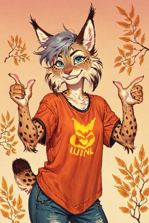 (anthro lynx girl:1.2),portrait,grey hair,looking at viewer,(solo:1.3)
county road,casual outfit,galsses,thumbs up, 
<lora:Perfect Hands:1>  <lora:Trepenok:0.9> <lora:age_slider_v4:-2>, score_9, score_8_up, score_7_up, score_6_up, score_5_up, score_4_up,zPDXL