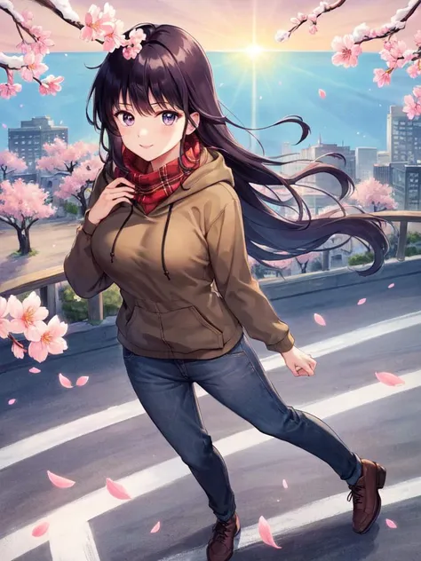 (Ayukawa Madoka:1.2), takada akemi,
(best illustration), (masterpiece, (best quality), intricate details, highly detailed, (ultra-detailed)):1.3, best quality,
(natural skin texture, soft light), front view, looking at camera, looking at viewer,
(extremely detailed CG unity 8k wallpaper), 8K, sharp focus, high definition, insanely detailed, intricate:1.2, ultra resolution image,
cinematic lighting, raytracing, dslr, Depth of field, dynamic angles, Ultra sharp,
((1girl,solo):1.2), pale skin, supercutie, highly detailed face, young girl, slight smile,
full body,
highly detailed hair, black hair, purple eyes, purple hair, bangs, petite, smile, thin waist, tiny body, legs,slim, (flying hairs:1.2),
(Supergiant huge breasts):1.5,
(sholder length hair):1.4,
wide pelvis,
(brown hoodies):1.4,
hoodies, dress, winter wear, winter scarf,
autumn, snow, morning, sunrise, sunset, sun shine,
beautifully detailed background, real background,
(City, Toyko, sakura, sakura tree, sakura fubuki, hana fubuki, cherry blossoms, outdoor, sakura blizzard, flurry of cherry blossom petals, sunshine),
<lora:takada_akemi_offset:0.6>,