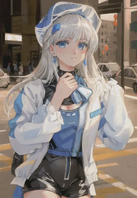 dynamic series of drawings showing a silver haired and blue eyed warrior girl.
8k, ultra high res, ultra detailed, hd,(well designed face), amazing face, (super detailed), beautiful eyes, soft lighting,
outdoors, streets,
<lora:akemiTakada1980sStyle_1:0.4>,RETRO ARTSTYLE,1980s,
beautiful detailed eyes,mechanical parts, asymmetrical hair,thigh highs, latex suit,cleavage,