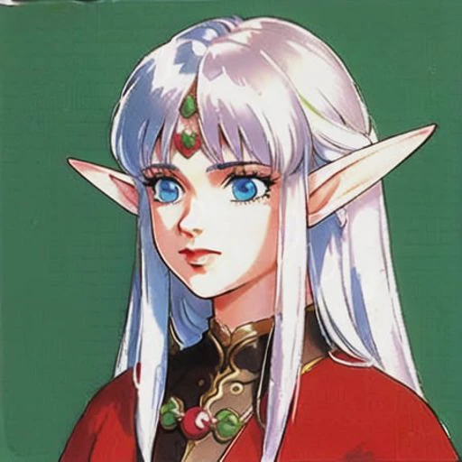 elf, 1980s \(style\), highly detailed face, face close up, long white hair, <lora:akemiTakada1980sStyle_1:0.7>