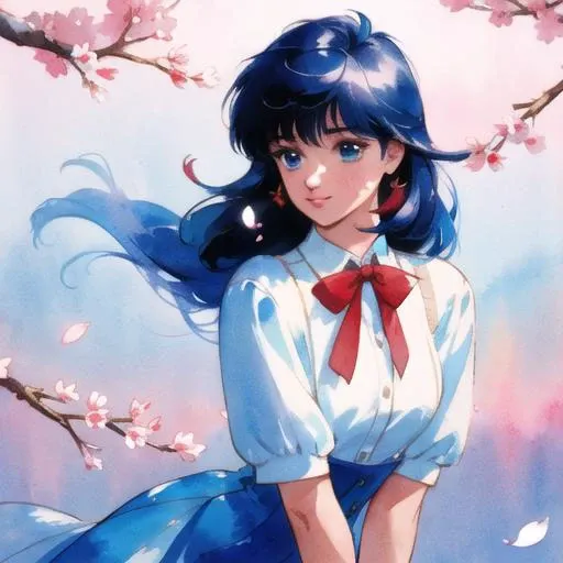 retro artstyle,watercolor,(masterpiece,8k wallpaper, best quality),(best illumination, best shadow, an extremely delicate and beautiful),ultra detailed,intricate details,colorful ,
upper body shot ,dynamic pose, dynamic angl,
1 girl, long hair, messy bangs,solo,cute ,Mature ,beautiful woman ,
, sit down , cherry tree, volumetric lighting, wind , petals flying, <lora:akemiTakada1980sStyle_1:0.5>