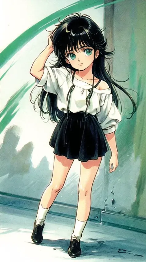 chibi version of anime girl, cb_version <lora:chibi4:1>
<lora:akemiTakada1980sStyle_1:0.72> takada akemi, 1980s \(style\),
a girl, long black hair, green eyes