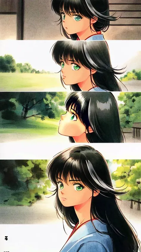 {{ zoom to face, face profile,}} :1.99, a girl, long hair, dark grey hair, bangs, green eyes,
<lora:akemiTakada1980sStyle_1:0.7> takada akemi, 1980s \(style\),
Style-Japan