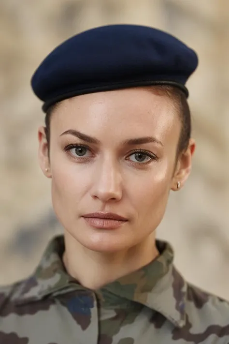 headshot, looking at viewer, woman in army uniform, military base, beret, soft colors, masterpiece, high quality, (high detailed skin:1.1)
<lora:olga_kurylenko_lora_v01:1> 79olga