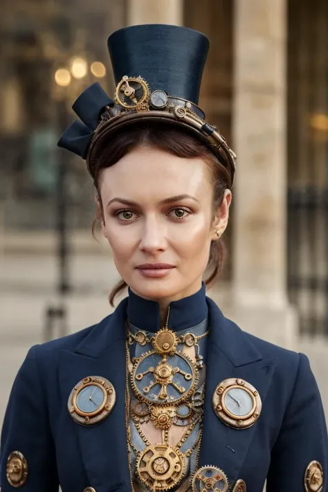 headshot, looking at viewer, steampunk, woman in steampunk Victorian era dress, London, soft colors, masterpiece, high quality, (high detailed skin:1.1)
<lora:olga_kurylenko_lora_v01:1> 79olga