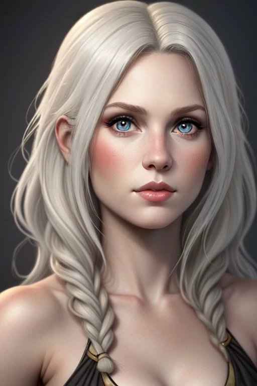 Girl, young Nordic girl, princess, blonde hair, dark gray eyes, thin coral lips, white skin,  medieval style, fantasy