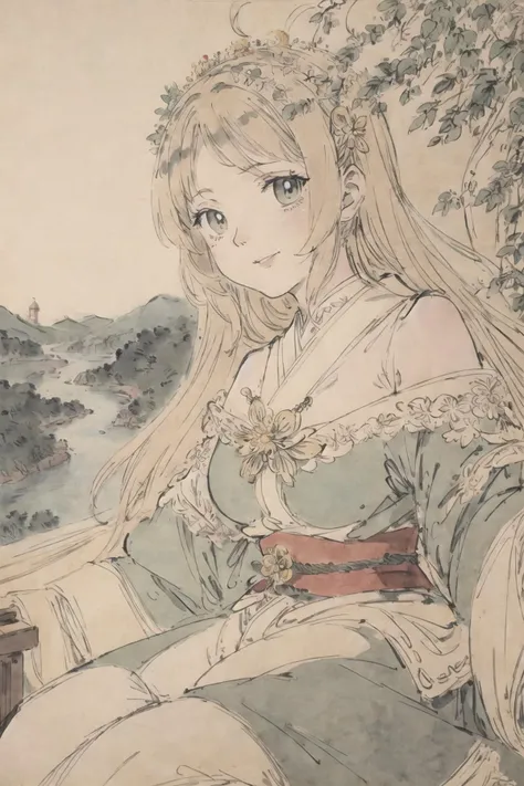 The anime Mona Lisa, with her large, expressive eyes and slightly exaggerated features, is seated gracefully against a vivid, fantastical landscape. The enigmatic smile, signature to the original painting, has been preserved, imbuing the character with a hint of mystery. Delicate linework accentuates her clothing, adding intricate patterns and texture that harmonize with the anime aesthetic.
BREAK
In the background, the rolling hills, flowing rivers, and lush vegetation are rendered in vibrant colors and dynamic shading, typical of anime art. The soft, diffused lighting casts a warm glow on the scene, enhancing the depth and atmosphere. Intricate details in the flora and fauna, as well as architectural elements from both Renaissance Italy and traditional Japan, pay homage to the rich cultural heritage of both art forms.
BREAK
This captivating anime screenshot pays tribute to the genius of da Vinci while simultaneously showcasing the immense creativity and skill of modern Japanese animation. It is a stunning fusion of two distinct artistic worlds, producing a unique and enchanting visual experience.