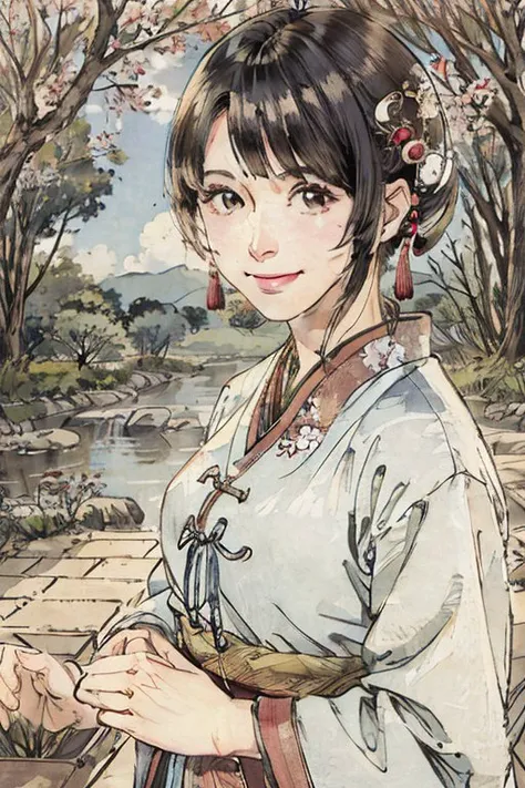 (ultra high res,photorealistic,realistic,best quality,photo-realistic), (high detailed skin,visible pores),(real person,photograph), (8k, raw photo, best quality, masterpiece)
BREAK
(1 girl:1), (upper body),(smile),short hair,(hanfu),(ecchi0.5), (trees:0.5), (flowers:0.6) ,(wooden house:0.2),(bamboo forest:0.2),(creek:0.2),(river:0.2), Shinomiya Kaguya, Shinomiya Kaguya's Style, <lora:hipoly3DModelLora_v20:0.5>