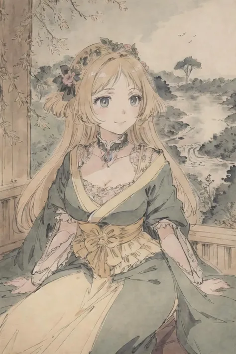 The anime Mona Lisa, with her large, expressive eyes and slightly exaggerated features, is seated gracefully against a vivid, fantastical landscape. The enigmatic smile, signature to the original painting, has been preserved, imbuing the character with a hint of mystery. Delicate linework accentuates her clothing, adding intricate patterns and texture that harmonize with the anime aesthetic.
BREAK
In the background, the rolling hills, flowing rivers, and lush vegetation are rendered in vibrant colors and dynamic shading, typical of anime art. The soft, diffused lighting casts a warm glow on the scene, enhancing the depth and atmosphere. Intricate details in the flora and fauna, as well as architectural elements from both Renaissance Italy and traditional Japan, pay homage to the rich cultural heritage of both art forms.
BREAK
This captivating anime screenshot pays tribute to the genius of da Vinci while simultaneously showcasing the immense creativity and skill of modern Japanese animation. It is a stunning fusion of two distinct artistic worlds, producing a unique and enchanting visual experience.