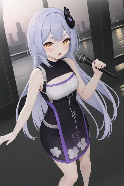 Azusa,1girl, masterpiece, best quality,dress,standing,microphone,singing