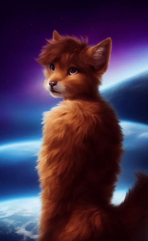 , solo, mammal, whiskers, fur, star, space, anthro, hair, hi res, tuft, detailed, brown fur, ambiguous gender, brown body, looking at viewer, sky