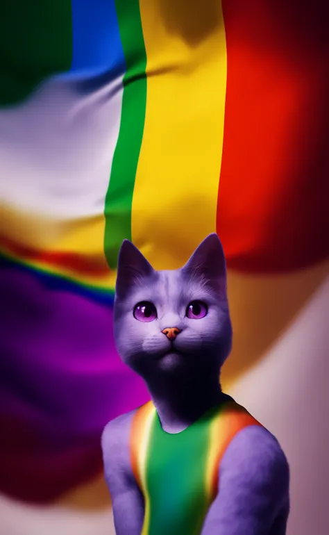 , mammal, solo, anthro, felid, pride colors, lgbt pride, feline, rainbow pride colors, purple eyes, six-stripe rainbow pride colors, domestic cat, felis, fur, hi res, male