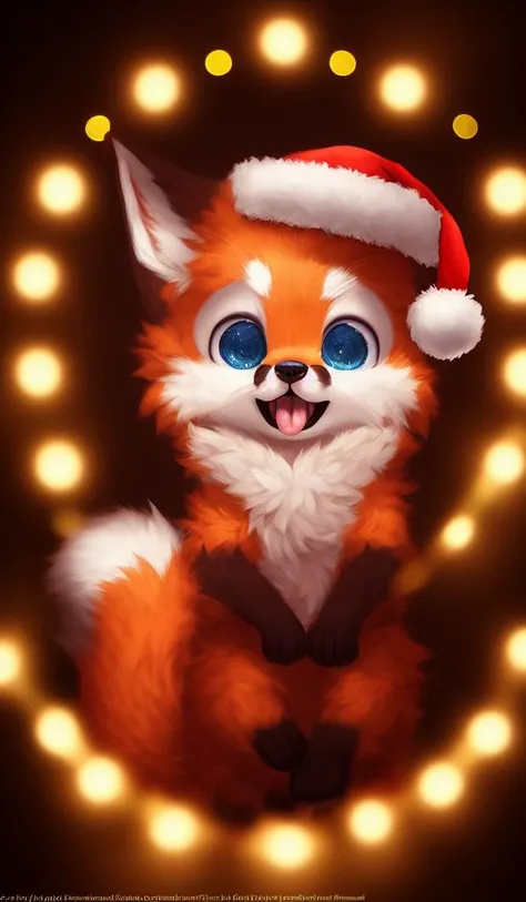 , hat, headwear, solo, mammal, headgear, clothing, open mouth, hi res, holidays, ambiguous gender, fur, tongue, christmas clothing, canine, fox, canid, orange body, anthro, looking at viewer, christmas headwear, feral, orange fur, white body