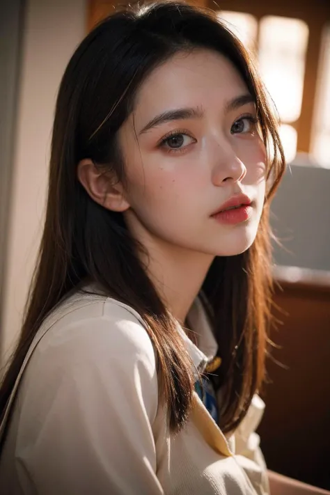(best quality:1.4),(masterpiece:1.4),(photorealistic:1.4),(Realistic:1.2),(ultra high res, raw photo:1.4),(hdr, hyperdetailed:1.2),(8K:1.2),cinematic photo 1girl,upper body,school_uniform,