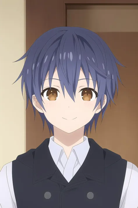 itsuka shido,1boy, solo, brown eyes, blue hair, smile, pov
