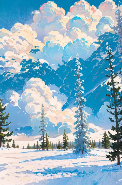 scenery, no humans, tree, scenery, outdoors, snow, nature, no humans, day, forest, nature, painting (medium), flower, tree, cloudy skyï¼ masterpiece, best quality,   <lora:Light oil painting_20231025095300-000003:0.7>