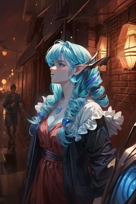 portrait, girl, {an extremely delicate and beautiful}, dreamy forest, ((dragon girl)), neat figure, drill purple hair, blue eyes, looking at viewer, earrings, necklace, cleavage, (beautiful face), profile, neat figure, periwinkle, (masterpiece, original, best quality, high quality, hdr:1), best artists, detailed, ray tracing, reflections, vivid colors, high contrast, rim lights, back lights, photorealism, hyperrealism, realistic, cinematography, cinematic lighting, cinematic bloom, blurred background, sfw, <lora:sxz-wowart-v2:0.8>, <lora:fix_add_detail:0.8>, <lora:to8contrast-1-5:0.4>, <lora:GoodHands-vanilla:0.8>