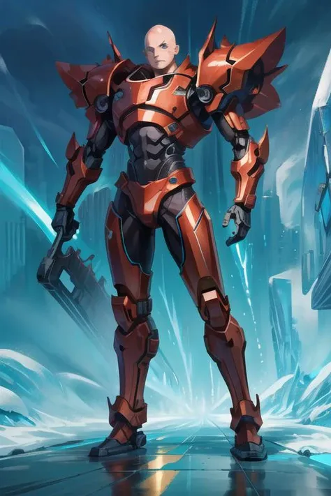 1boy, red and black armor, red and black bodysuit, full body, bald, mechanical arms, mecha, male focus, science fiction, solo, standing, hangar, (masterpiece, original, best quality, high quality, hdr:1), best artists, detailed, ray tracing, reflections, vivid colors, high contrast, rim lights, back lights, cinematography, cinematic lighting, cinematic bloom, blurred background, sfw, <lora:fix_vivid:0.8>, <lora:fix_add_detail:0.8>, <lora:fix_contrast:0.4>, <lora:fix_goodhands:0.8>