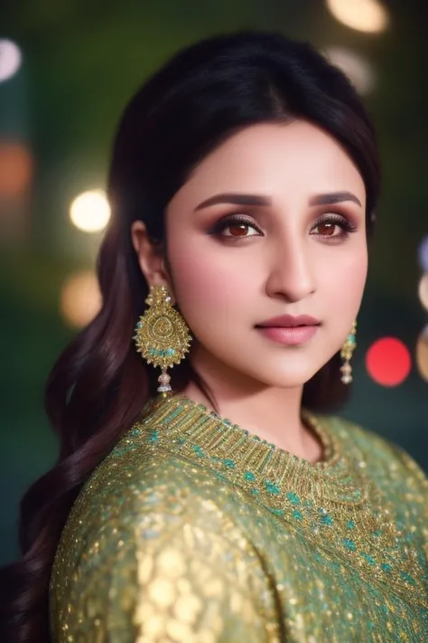 photo of beautiful paricho <lora:paricho:1>, a woman as a movie star, (masterpiece:1.2) (photorealistic:1.2) (bokeh) (best quality) (detailed skin:1.2) (intricate details) (nighttime) (8k) (HDR) (cinematic lighting) (sharp focus), (looking at the camera:1.1), ((closeup portrait:1.2)), (earrings), colorful outfit