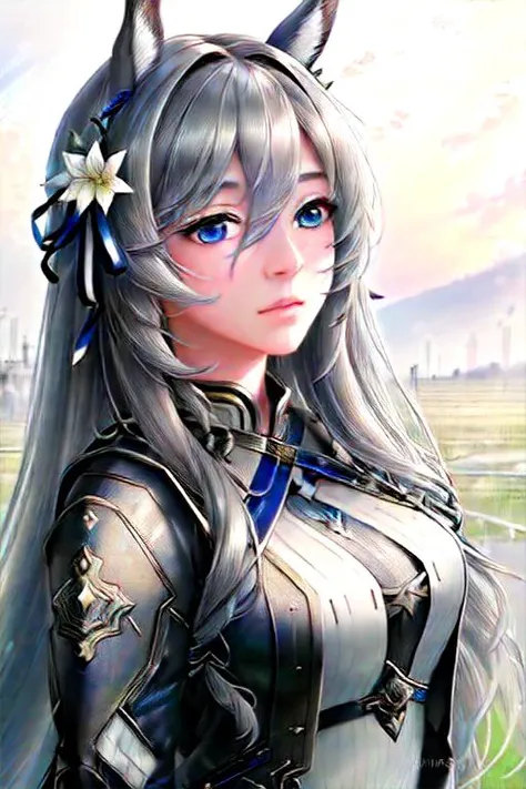 (((photorealistic))), cinematic photography, HDR, (((masterpiece))), (((extremely detailed))), best quality, original, dynamic posture, dynamic angle, trending on Artstation, trending on pixiv
(WonderAcute:0.8), umamusume, a girl with gray horse ears, long hair, blue eyes