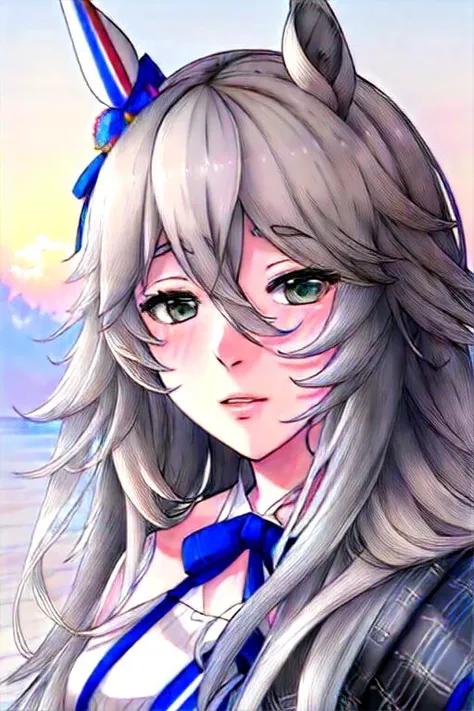 (((photorealistic))), cinematic photography, HDR, masterpiece, extremely detailed, best quality, original, dynamic posture, dynamic angle, trending on ArtStation, trending on pixiv,
WonderAcute, umamusume, a girl with gray ((horse ears)), long hair,