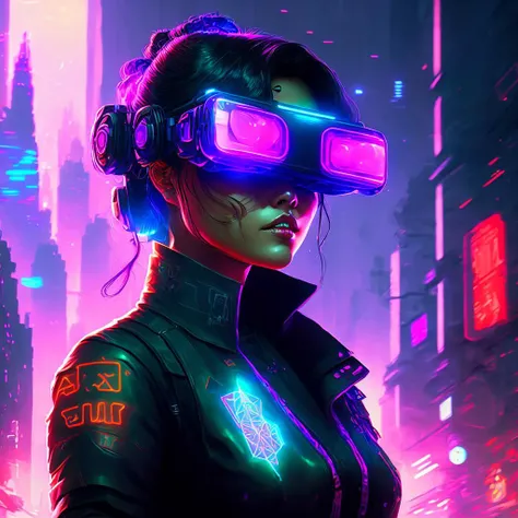 a picture of asian woman, background Holographic (day) night city, street,selfie, with VR sun glass, people walk around,  (8k, best quality), (ultra-detailed background), by eonn